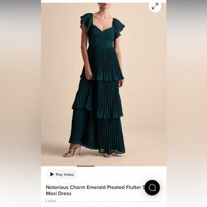 Lulu's Teal Pleated Flutter Maxi Dress